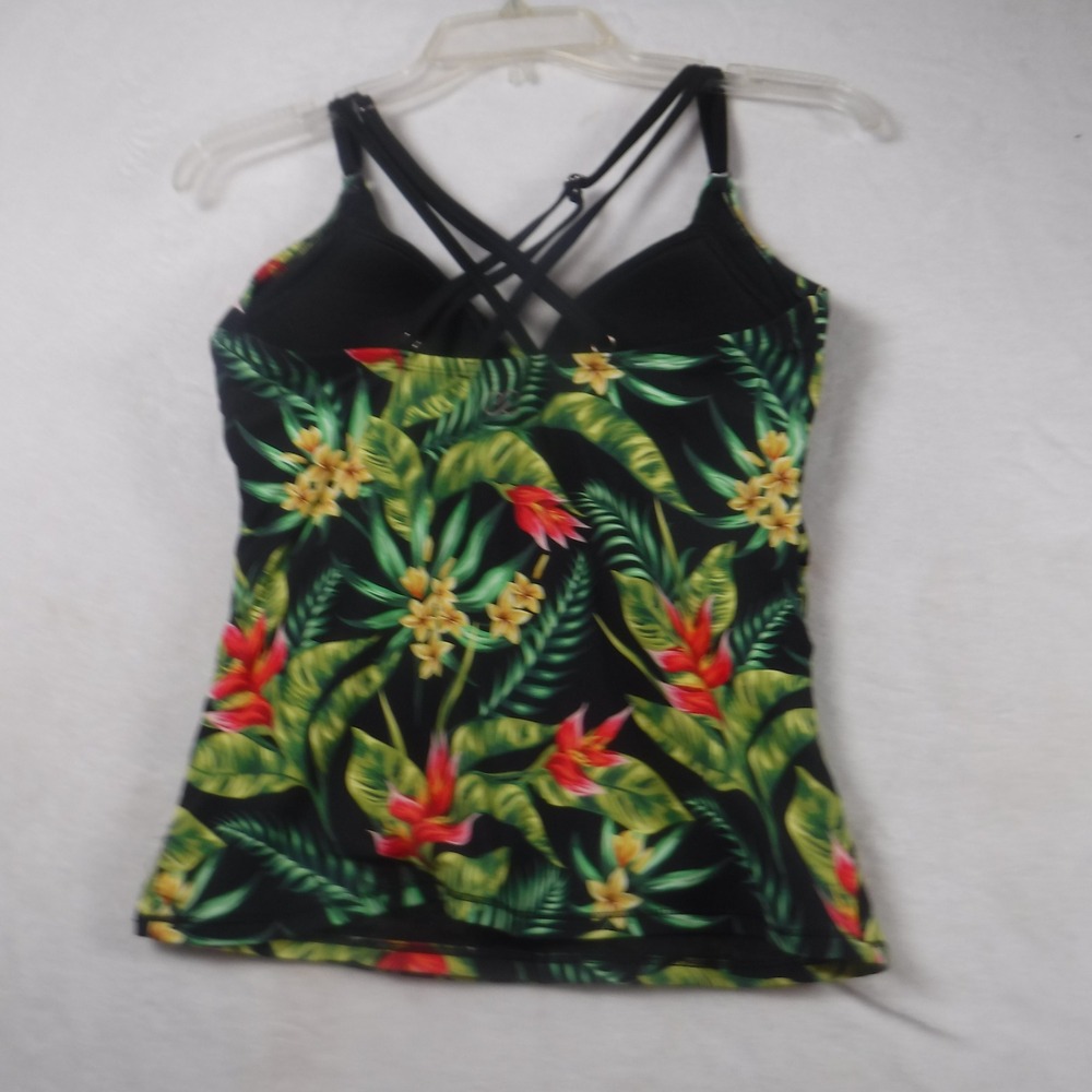 Calia by Carrie Underwood Tropical Floral Tankini Set Black Green Medium - Picture 10 of 13